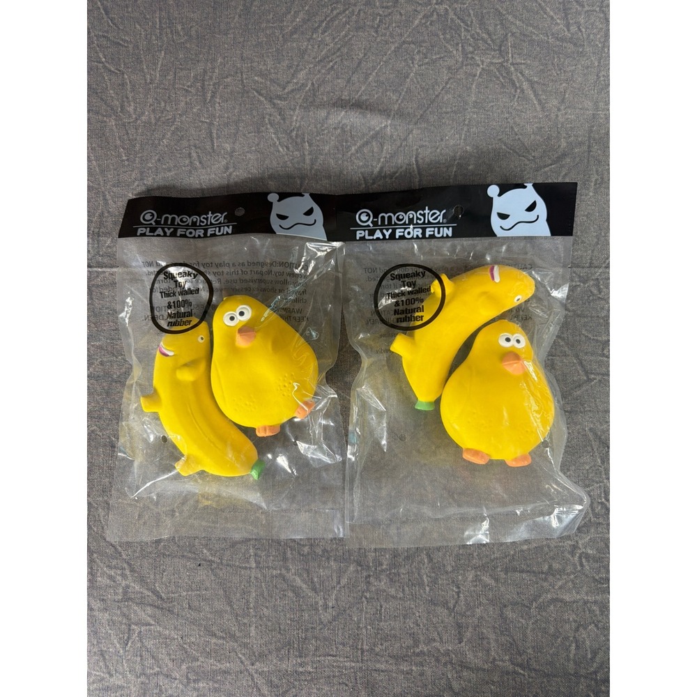 Q-monster Squeaky Toy Pet 2-Pack Yellow Banana Bird Natural Rubber NEW
